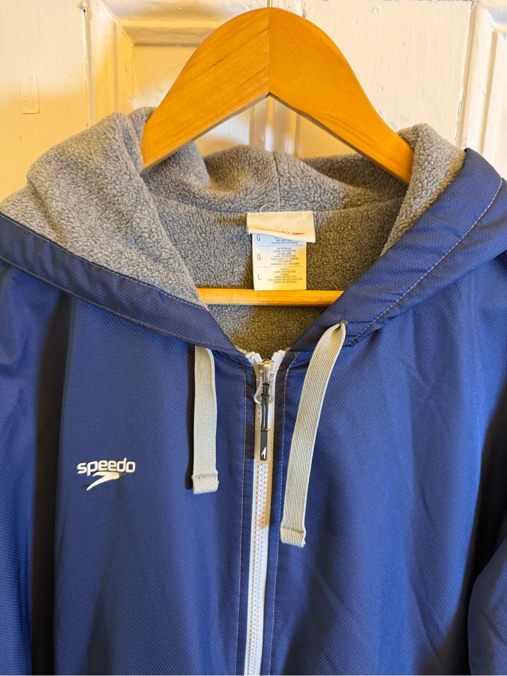 Speedo Swim Parka Adult Large Blue Hooded Fleece Lined Full Zip Deck Coat - Picture 2 of 8